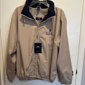 Resorts Atlantic City Tan and Blue Windbreaker with Dark Collar and Relaxed Fit